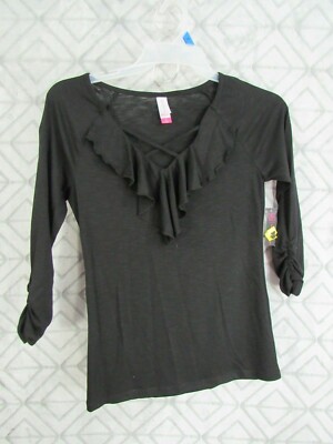 New No Boundaries Top Size M 7 9 Juniors Pull Over V Neck Ruffle Long Sleeve 