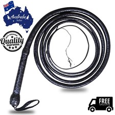 Genuine Kangaroo Black Leather Bullwhip 4 Feet Long 16 Plaits Heavy Duty whip AU