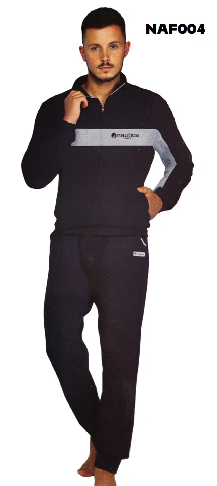 Tuta uomo primavera misto cotone manica lunga sportiva aperta mezza zip Nautica - Immagine 3 di 4