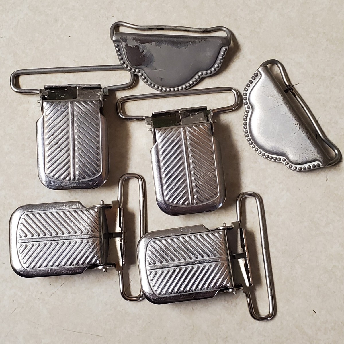 Vintage Buckle Sets w/Clips for Suspenders Alligator Nuk