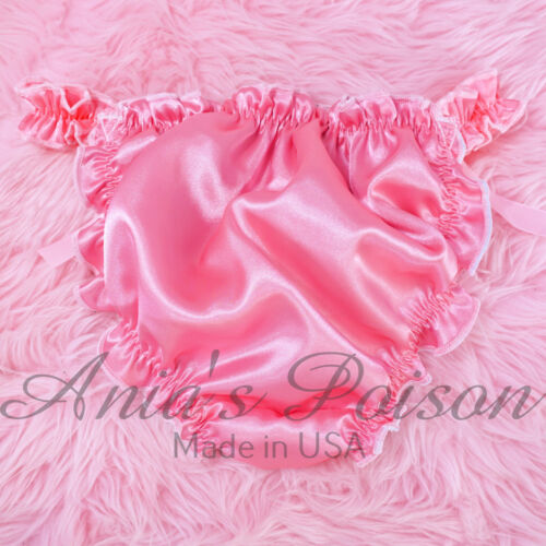 Sissy Satin Ruffled Panties for MEN - Double Layer Satin Inside String Bikini - Picture 5 of 8