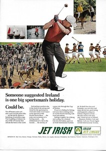 1968 Ireland Jet Irish Aer Lingus Golf Fish Horse Vacation Original Print Ad