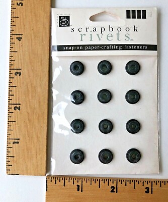 Chatterbox Scrapbook Rivets package of 12 Black Round Snap-on Fasteners ...