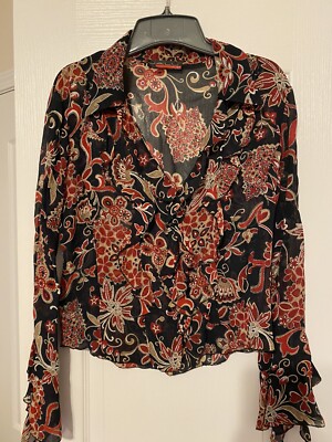 Women s Jalu By ST Blouse With Ruffles Size Medium Tight Fit Cute