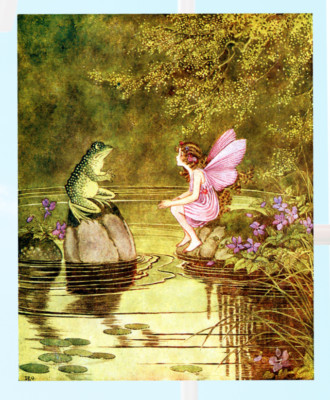 Vintage Mr. Frog & Pink Fairy Chat WINDOW CLING Size 10'' Repositionable Vinyl