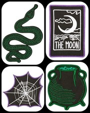 The Moon Tarot Card Psychic Witch Warlock Snake Embroidered Iron on Patch 4x Set