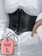 Wide Lace-Up Elastic Waist Tied Black Corset Belt NEW SIZE L