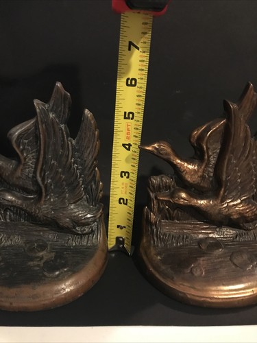 Rare Hansom Prod.NY Bronze Relief "Mallards Taking Flight" Bookends - A Pair - Picture 11 of 12