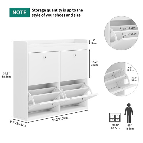 TAUS Schuhschrank Aufbewahrung mit 4 Klappschubladen Schuhregal Organizer für Eingangsbereich - Bild 5 von 5