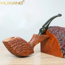 MUXIANG Sandblasted Briar Freehand Pipe Wooden Tobacco Smoking Pipe Ebonite Stem