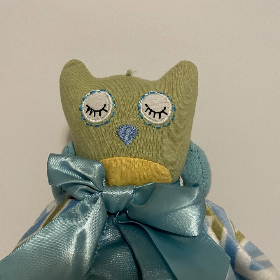 Кокало зеленый сова Baby милый одеяло печать бант шеврон атласная подкладка безопасности синий - Изображение 2 из 4