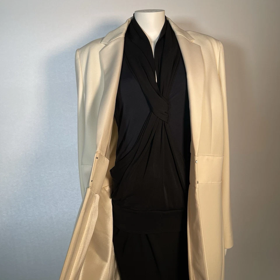 AMANDA WAKELEY Coat UK 16 Cream Mid Length Sculpted Tailoring Crombie - Image 4 of 4
