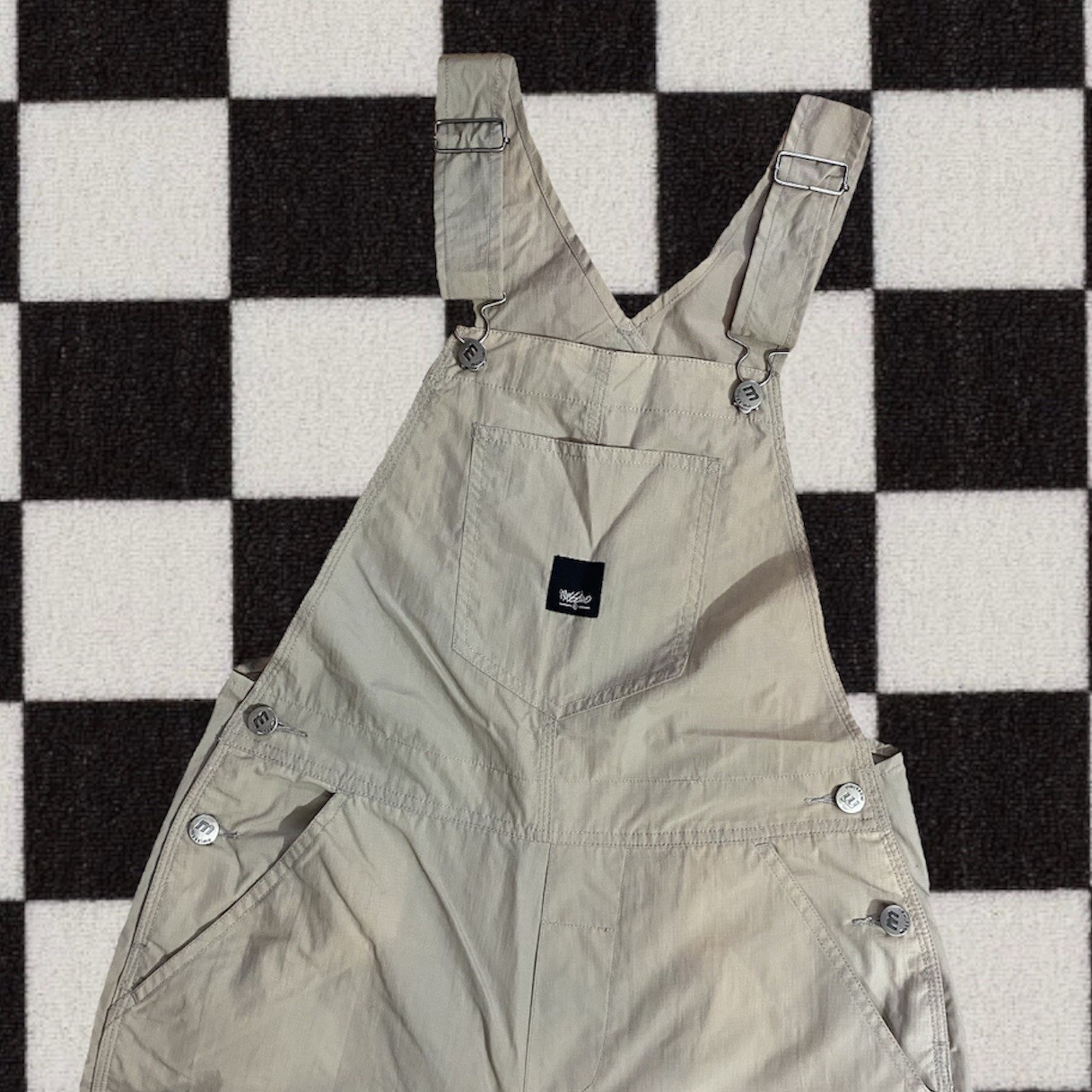 Y2K VTG Mossimo Khaki Bib Overalls Size Large Shorts … Gem