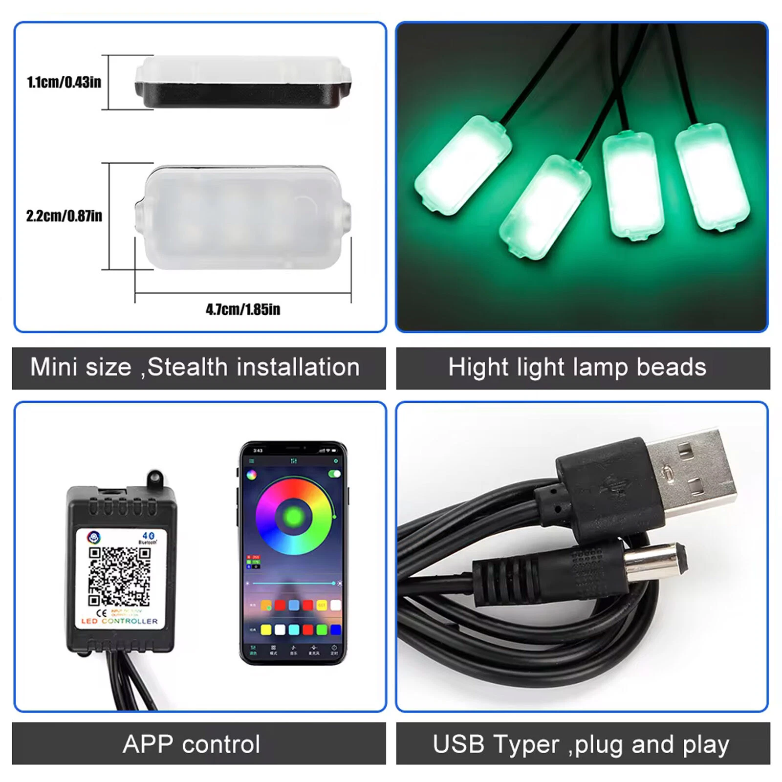 Buy 8 LED Wireless Car Interior Footwell RGB Lights In UK - Shop Now!
