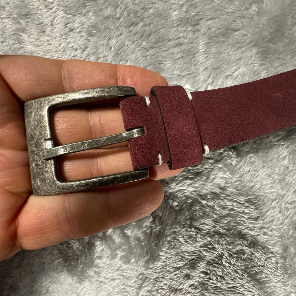 Cinturón ROBERT GRAHAM Hombre 40 Borgoña Gamuza Tono Plateado Hebilla Vino Foto 2 de 4