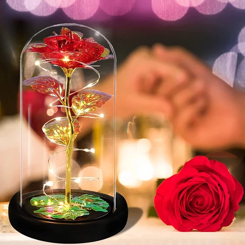 Enchanted Forever Rose Flower In Dome Glass LED Night Light Valentine's Day Gift - Picture 4 of 10