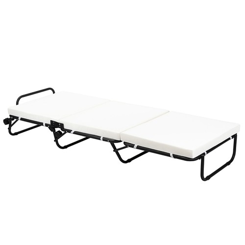 Folding Bed Guest Bed Sofa Ottoman w Slip Cover & Castors - Carrington Beige - Picture 8 of 10