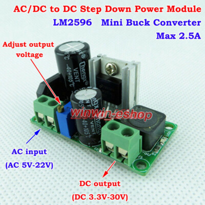 AC/DC-DC Step-Down Adjustable Converter AC 5V-22V To DC 3.3V~30V Power Regulator