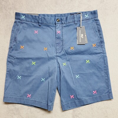 Vineyard Vines Breaker Shorts Mens 35 Blue Neon Embroidered Cross Fishbone 9''