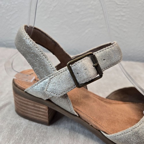 Toms Jaclyn Maryjane Pumps Leather Silver Dressy Low Block Heel Comfort Shoe 6.5 - Picture 11 of 13