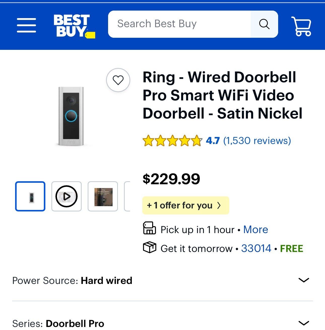 Ring Doorbell Pro - Wired Smart WiFi Video Doorbell with HD Camera-image