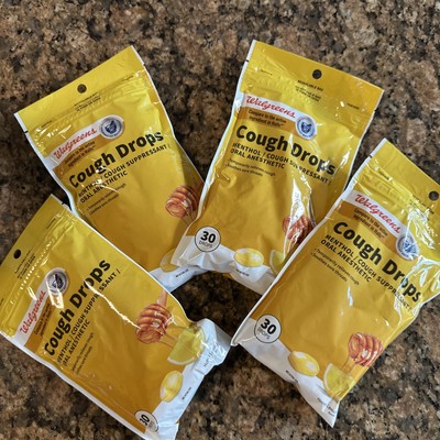 Lot of 4 Walgreens Cough Drops - 30 each - Honey Lemon - NEW