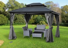 Gazebo pergola telaio in alluminio, tetto fisso BAGDAD 3,65x3,65 tetto in met...