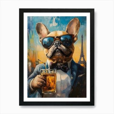 Skurrile Frenchies At The Bar 16 A gerahmtes Wandbild Poster Leinwanddruck Bild