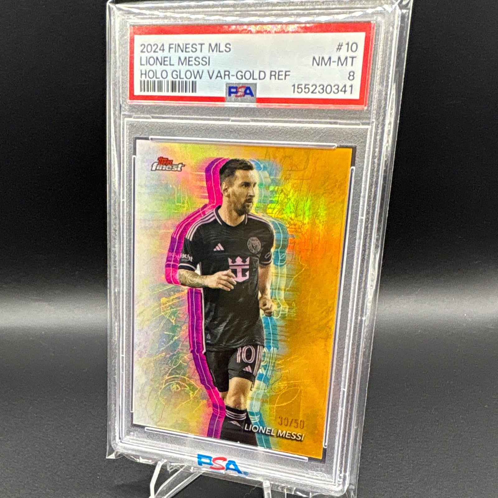 Topps Finest MLS Lionel Messi Hologlow Gold Refractor /50 #10 PSA 8 view 1