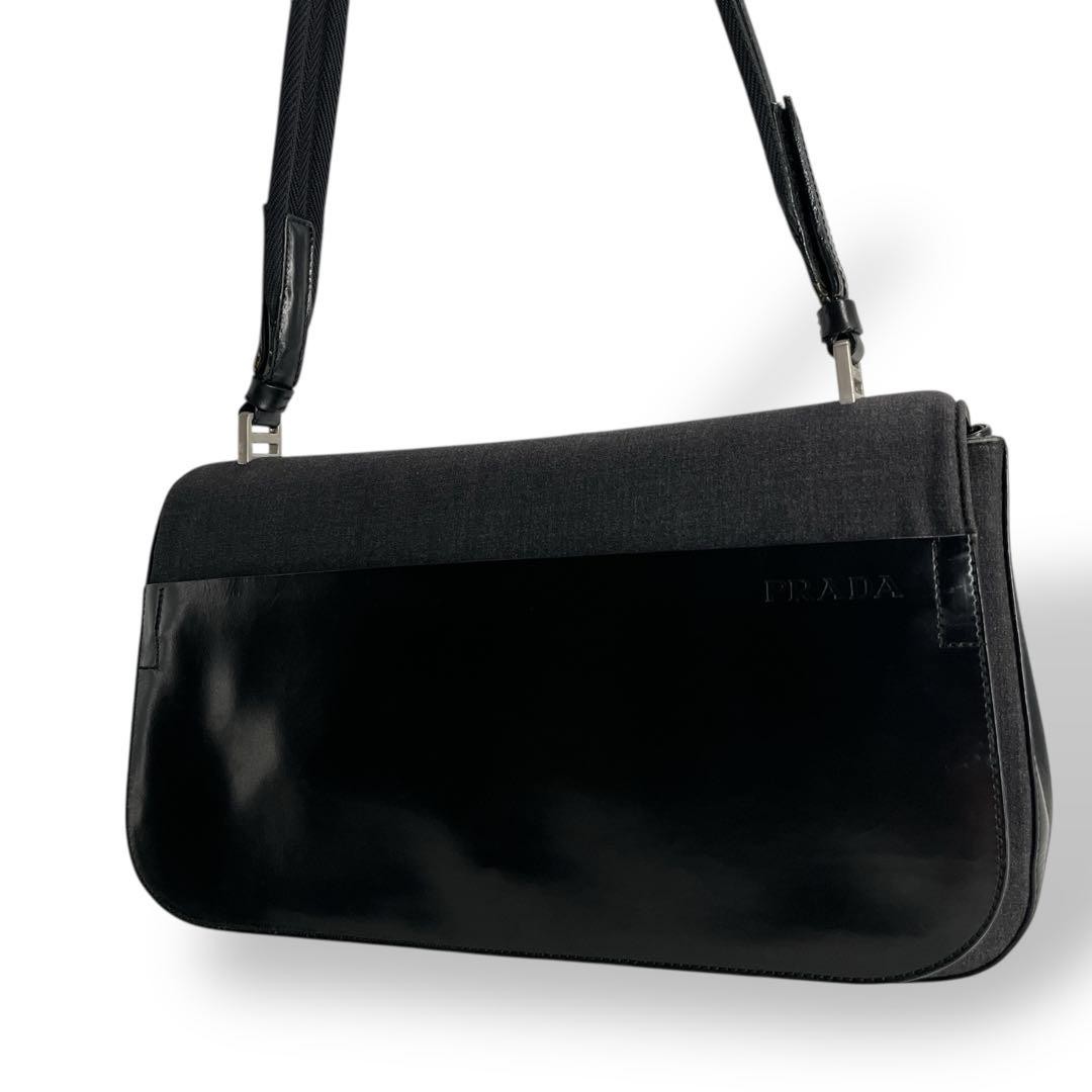 Prada One Shoulder Leather Handbag with Embossed Logo and Enamel Accents