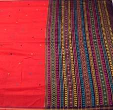 Sushila Vintage Dark Orange Saree 100 Pure Cotton Floral Woven Sari Craft Fabric