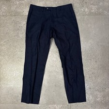 Country Road Tailored Regular Fit Men's Trousers Size 34 Blue Linen Blend