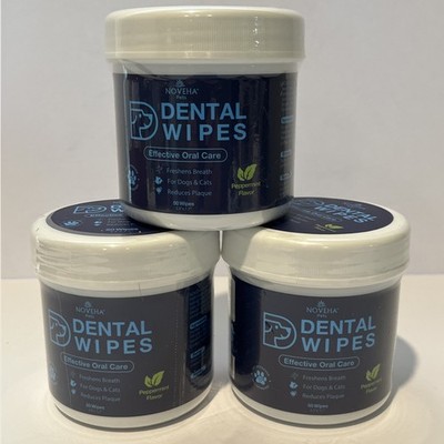 3x NOVEHA Pets Dental Finger Wipes 50pcs each Dog Cat Oral Care EXP 05/18/2027