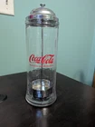 Vintage Coca-Cola Glass Straw Dispenser Chrome Top 1992