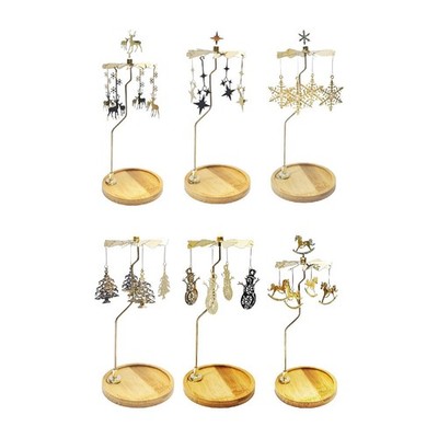 Rotary Candle Holder with Bamboo Tray Ornament Christmas Decoration Gift Tea