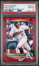 NICK KURTZ 2025 BOWMAN CHROME PROSPECT AUTO RED LAVA /5 PSA 10 POP 1 🤮