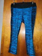Champion DuoDry+ Women’s Abstract Capri Leggings L Blue/Black Pull-On Stretch