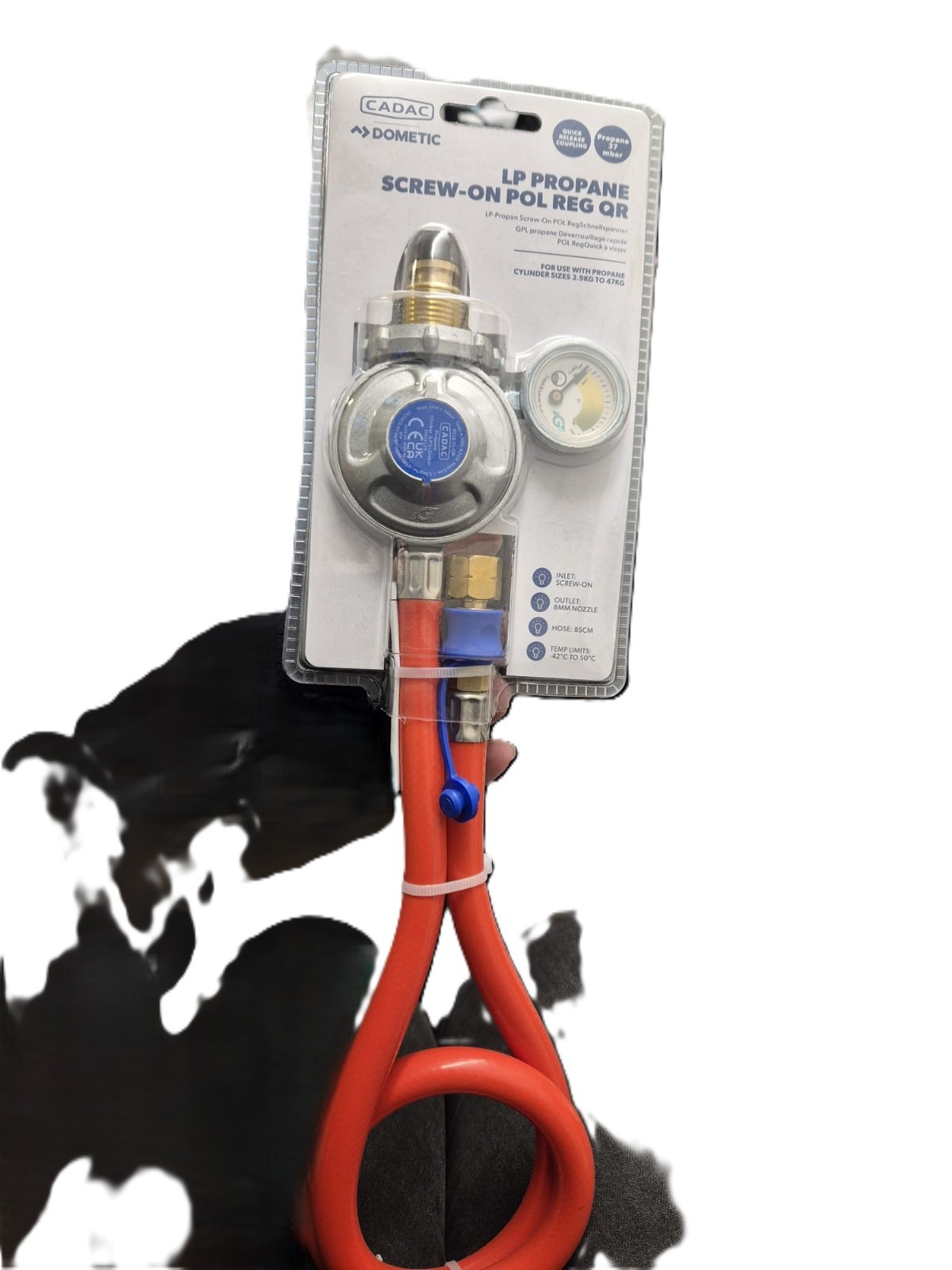 Cadac Regulator PROPANE Screw, GAS PIPE & QUICK RELEASE 37mb, level/press guage