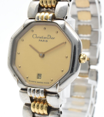 【Fast neuwertig-】Christian Dior D48-203 Gold Dial Octagon Quartz Damenuhr...
