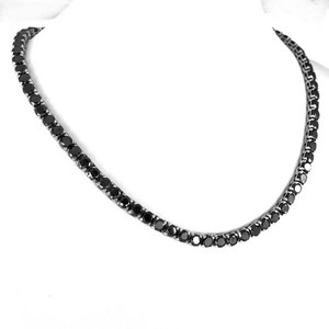 Authentic 18ct Round Lab Created Black Diamond Tennis Necklace 14k White Gold Plated