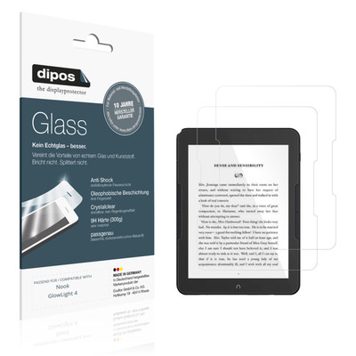 2x Schutzfolie für Nook GlowLight 4 - Anti-Shock 9H Folie dipos Glass