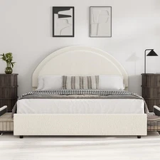 Full Bed Frame ,Soft Upholstered Platform Bed Frame w/ Round Headboard & Drawers