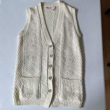 VTG Womens Cable Knit Sweater Vest Sz S/M Cream Academia Preppy Country Gradpa