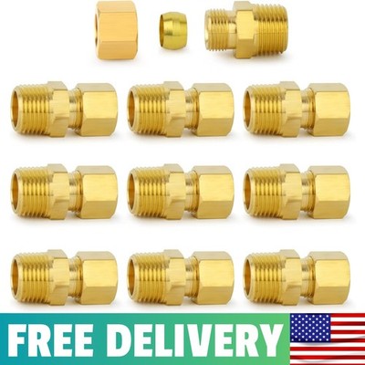 Brass Compression Tube Fitting 10-PACK 1/8 OD x 1/8 NPT Male Connector