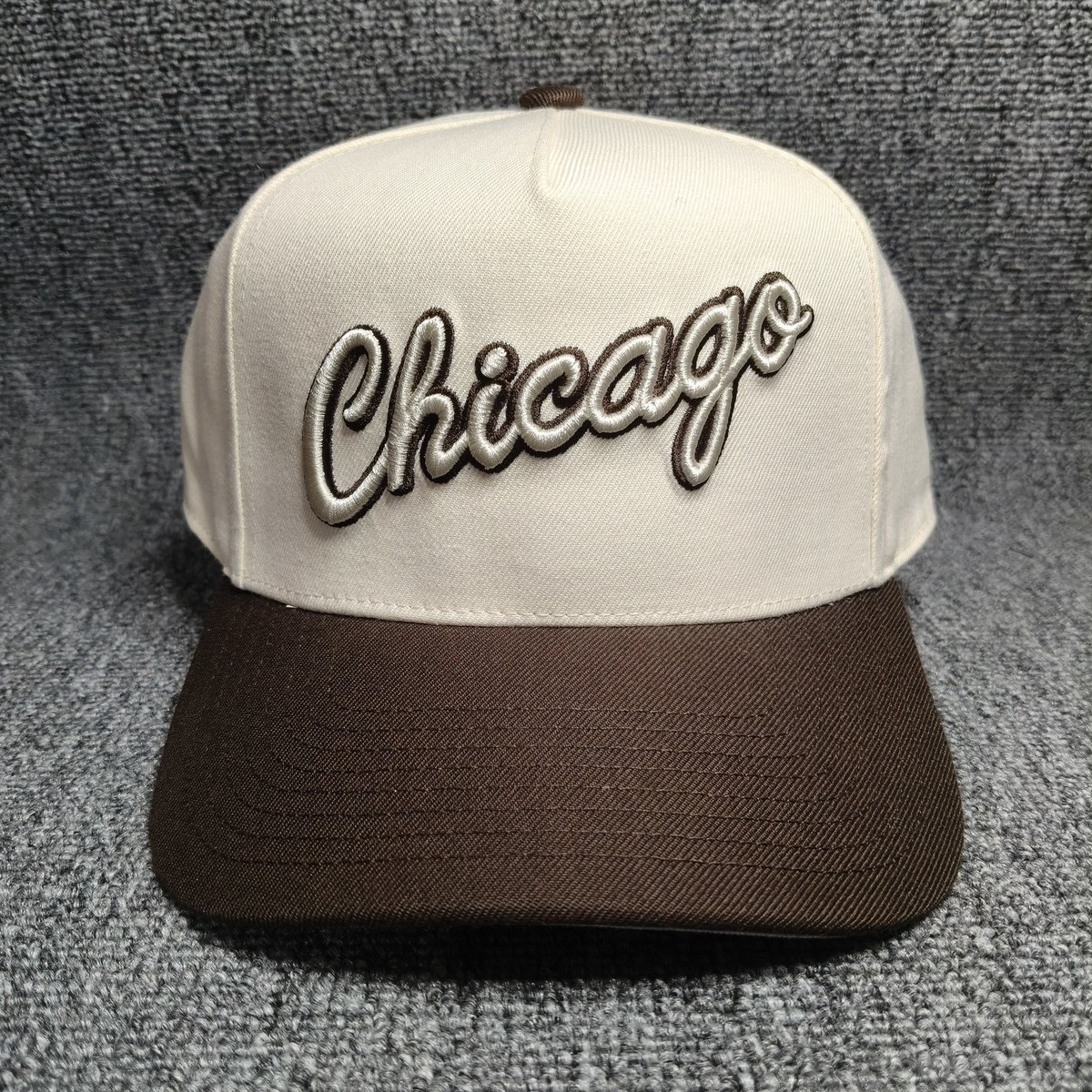 Mitchell & Ness Chicago Script Strapback Cap White Brown Curved Brim