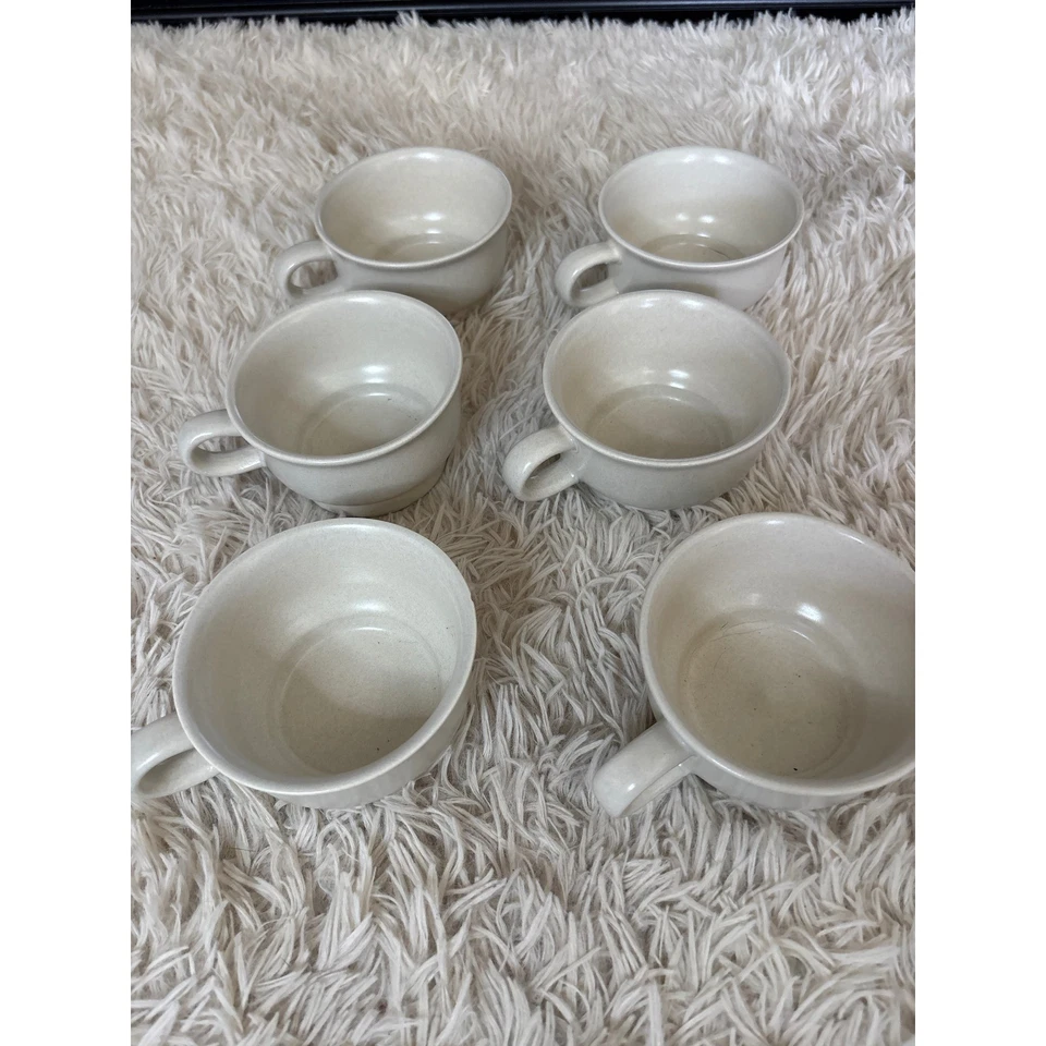 Juego de 6 tazas sopa vintage de gres crema arte popular azul floral Pfaltzgraff Foto 4 de 4