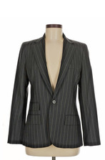 Polo Ralph Lauren Vintage Women Black Pinstripe Wool Blazer Made In Italy Size 6