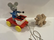 Lot Of 2 Wooden Pull Toys From Baby Einstein Mouse And Ducks