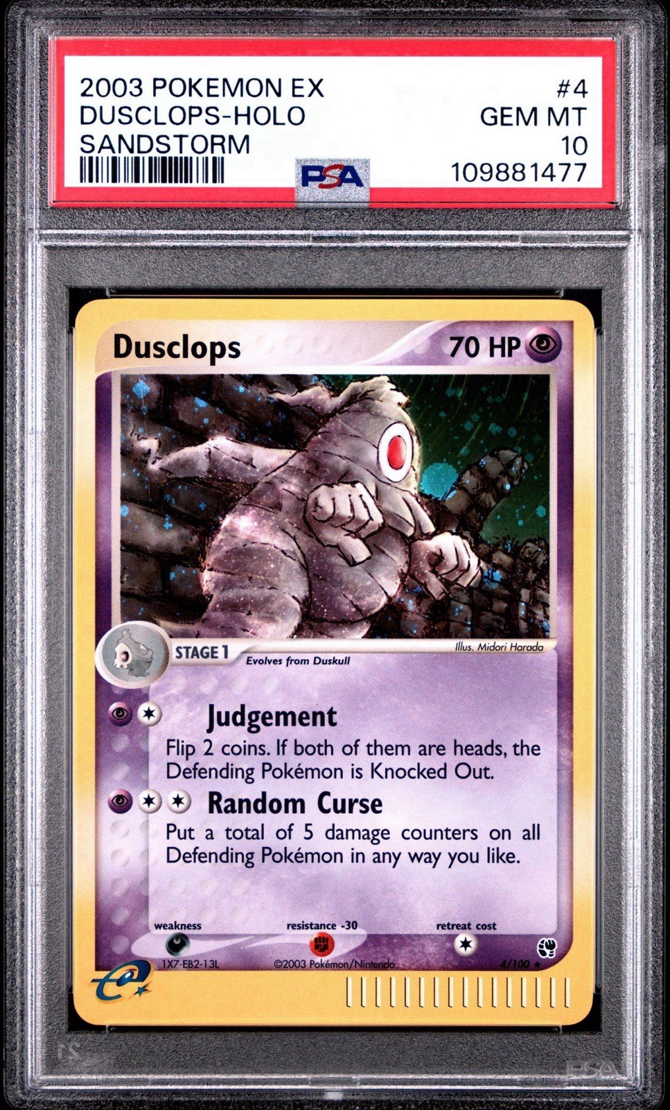 2003 POKEMON EX SANDSTORM DUSCLOPS-HOLO 4 PSA 10 GEM MINT