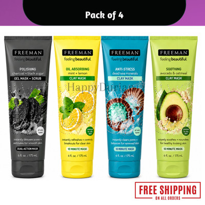 Freeman Facial Mask Pack Set of 4 Clay Gel Scrub Face Skin Care 175ml